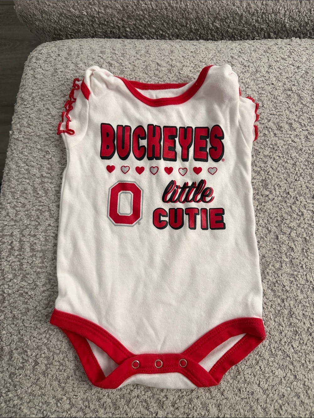 Buckeyes Little Cutie Red & White Baby One-Piece Bodysuit